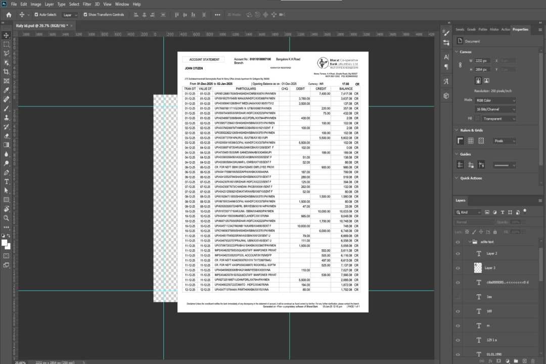 Modèle Word et PDF de relevé de compte India Bharat Co-operative Bank template